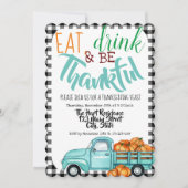  pompoenwagen Gingham Thanksgiving Uitnodigen Kaart (Voorkant)