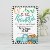  pompoenwagen Gingham Thanksgiving Uitnodigen Kaart (Staand voorkant)