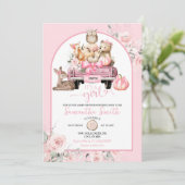 Pompoenwagen Woodland Animals Girl Baby shower Kaart (Staand voorkant)