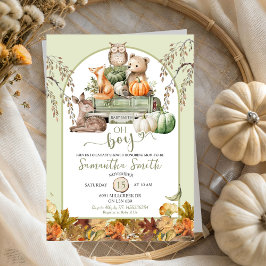 Pompoenwagen Woodland Animals Oh Boy Baby shower Kaart