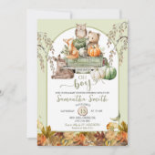 Pompoenwagen Woodland Animals Oh Boy Baby shower Kaart (Voorkant)