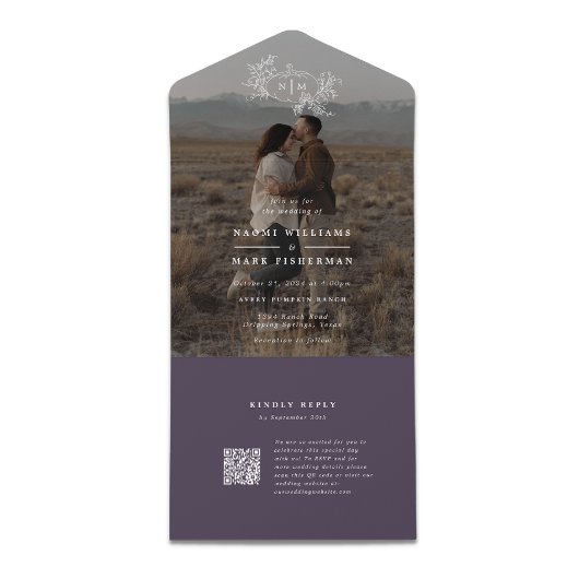 Pompoenwijnstokken Foto Bruiloft Monogram met RSVP All In One Uitnodiging