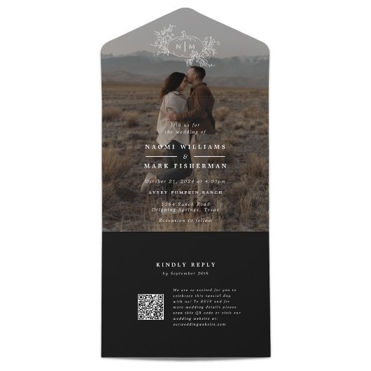 Pompoenwijnstokken Foto Bruiloft Monogram met RSVP All In One Uitnodiging