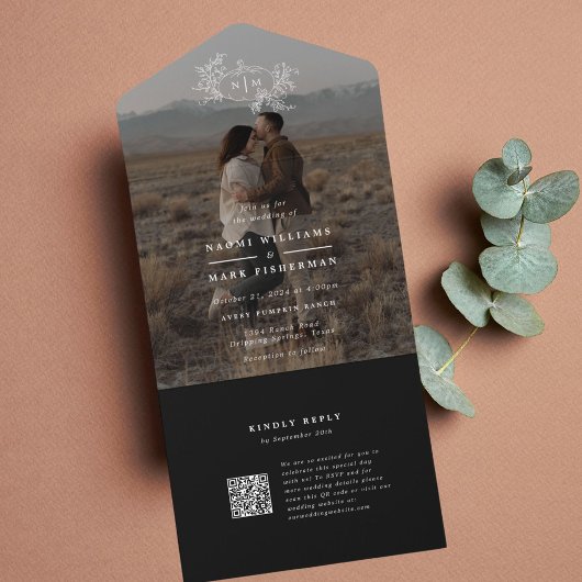 Pompoenwijnstokken Foto Bruiloft Monogram met RSVP All In One Uitnodiging