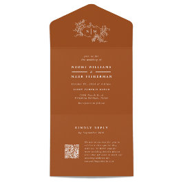 Pompoenwijnstokken Huwelijk Monogram met RSVP All In One Uitnodiging