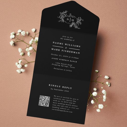 Pompoenwijnstokken Huwelijk Monogram met RSVP All In One Uitnodiging