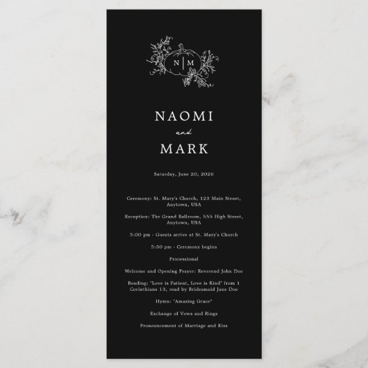 Pompoenwijnstokken Trouwprogramma Programmakaart (Voorkant)