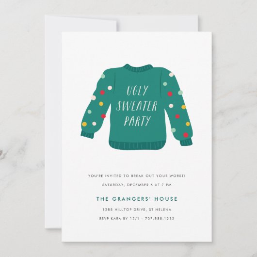 Pompom Ugly Sweater Party Kaart (Voorkant)