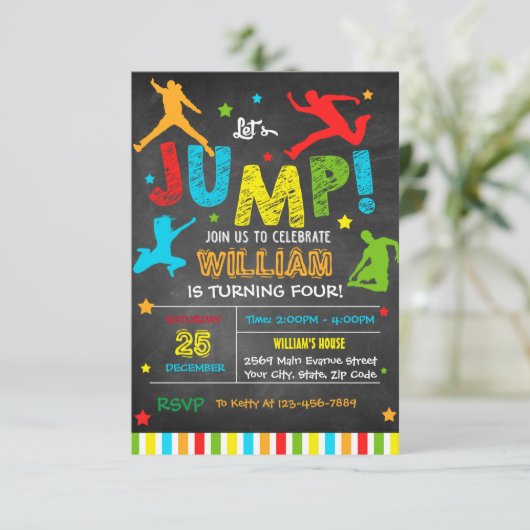 Pompuitnodiging - Trampoline uitnodiging op zaterd (Staand voorkant)