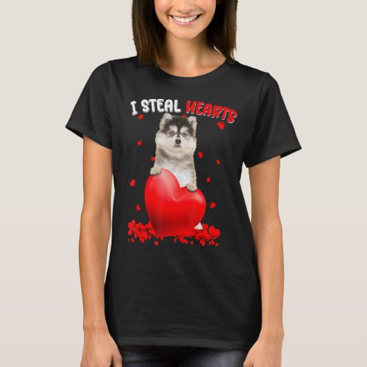 Pomsky Dog I Steal Hearts Cute Valentine Day Vrouw T-shirt (Voorkant)