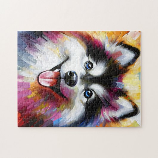 Pomsky Dog Portrait Acryl Art Print Hondenliefhebb Legpuzzel (Horizontaal)