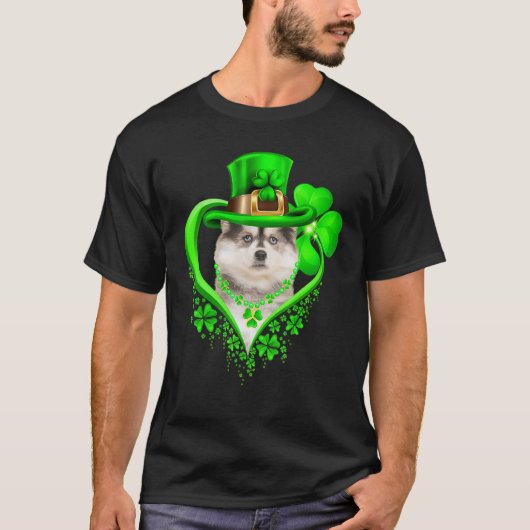 Pomsky Dog St Patricks Day Lover Irish Shamrock T-shirt (Voorkant)