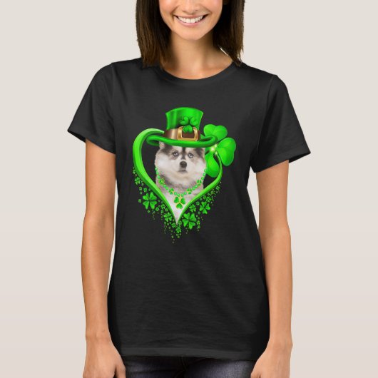 Pomsky Dog St Patricks Day Lover Irish Shamrock T-shirt (Voorkant)