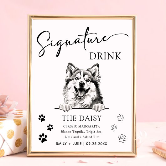 Pomsky Dog Trouwhandtekening Drink Teken Poster
