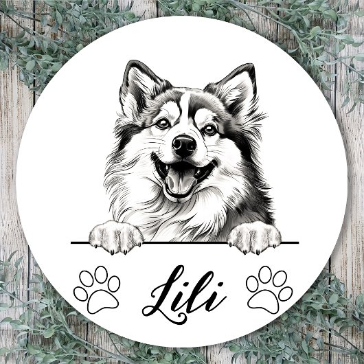 Pomsky Hond Hand Tekening Gepersonaliseerd Ronde Sticker