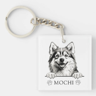 Pomsky Hond Hand Tekening Gepersonaliseerd Sleutelhanger