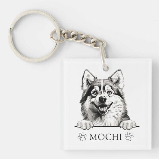 Pomsky Hond Hand Tekening Gepersonaliseerd Sleutelhanger (voorkant)