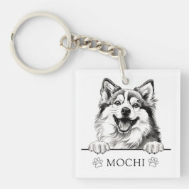 Pomsky Hond Hand Tekening Gepersonaliseerd Sleutelhanger