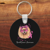 Pomsky-Hondenliefhebber roze lint borstkanker Sleutelhanger (Voorkant)