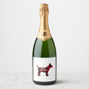 Pomsky Kersthuis Hond Moeder Vader Geruite Cadeau Sparkling Wijnetiket