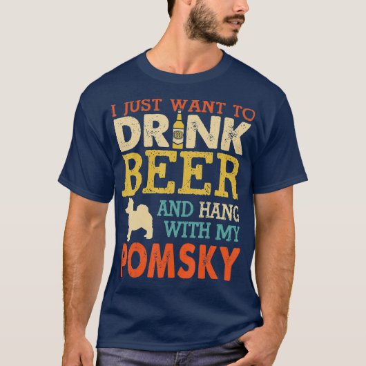 Pomsky Pa Drink Beer hangen met Dog Funny Mannen T-shirt (Voorkant)