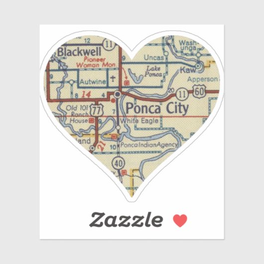 Ponca City OK Retro Map Sticker (Vel)