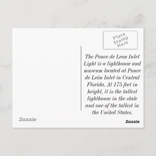 Ponce De Leon Inlet Lighthouse Briefkaart (Achterkant)