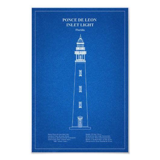 Ponce de Leon Inlet Vuurtoren - Florida - AD Foto Afdruk (Voorkant)