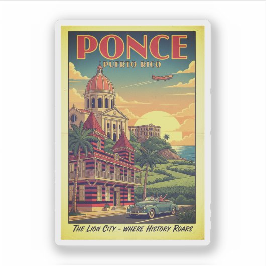 Ponce, Puerto Rico - vintage reisposter Sticker (Voorkant)