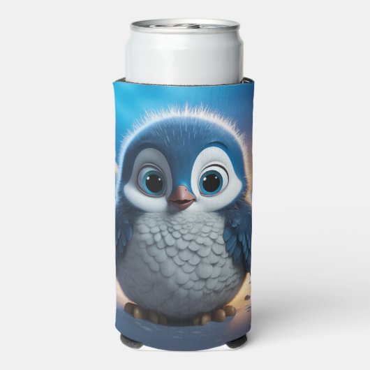 Poncho - Een gladde baby pinguïn Seltzer Blikjeskoeler (Seltzer Achterkant)