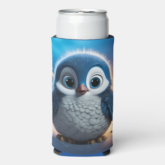 Poncho - Een gladde baby pinguïn Seltzer Blikjeskoeler (Seltzer Voorkant)