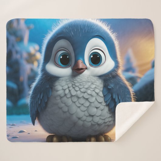 Poncho - Een gladde baby pinguïn Sherpa Deken (Voorkant (horizontaal))