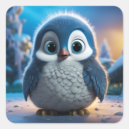 Poncho - Een gladde baby pinguïn Vierkante Sticker (Voorkant)