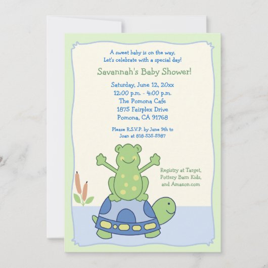 Pond Friends Frog Turtle Baby shower Invitation Kaart (Voorkant)