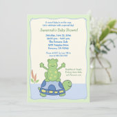 Pond Friends Frog Turtle Baby shower Invitation Kaart (Staand voorkant)