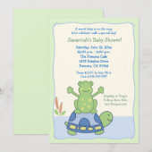 Pond Friends Frog Turtle Baby shower Invitation Kaart (Voorkant / Achterkant)