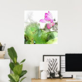 POND LOTUS L Chinese penseel schilderende kunst Poster (Thuiskantoor)