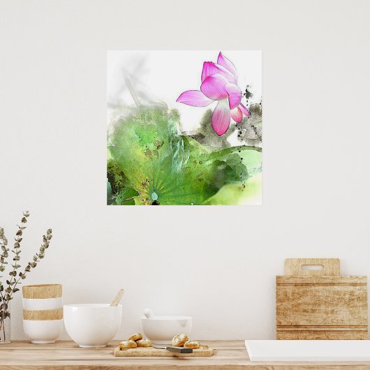 POND LOTUS L Chinese penseel schilderende kunst Poster (Keuken)