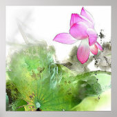 POND LOTUS L Chinese penseel schilderende kunst Poster (Voorkant)