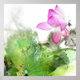 POND LOTUS L Chinese penseel schilderende kunst Poster