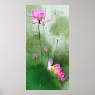 POND LOTUS L Chinese penseel schilderende kunst Poster