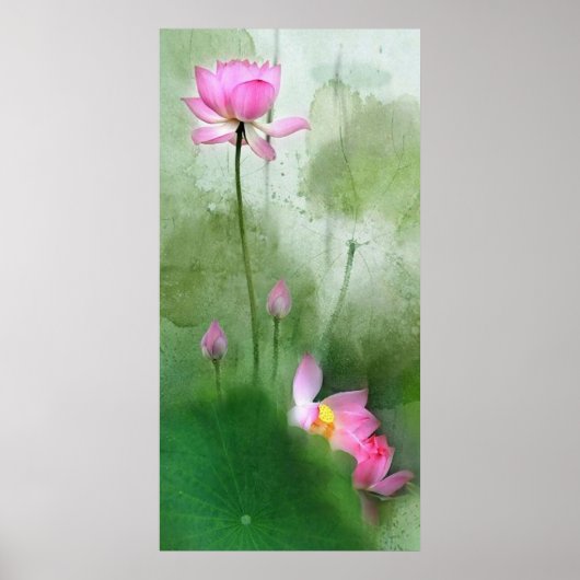 POND LOTUS L Chinese penseel schilderende kunst Poster (Voorkant)
