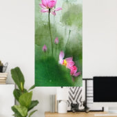 POND LOTUS L Chinese penseel schilderende kunst Poster (Thuiskantoor)