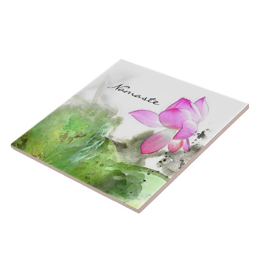 POND LOTUS L Chinese penseel schilderende kunst Tegeltje (Zijkant)