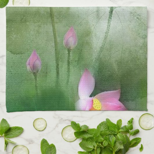 POND LOTUS L Chinese penseel schilderende kunst Theedoek (Gevouwen)