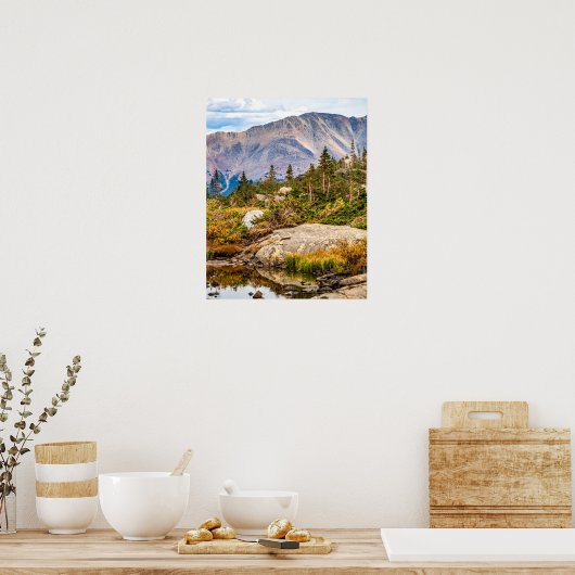 Pond op de bergen // Rocks en Bomen Poster (Keuken)