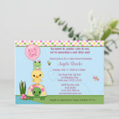 Pond Pals Baby shower Invitation Duck Frog GIRLS Kaart (Staand voorkant)
