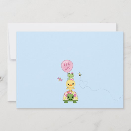 Pond Pals Baby shower Invitation Duck Frog GIRLS Kaart (Achterkant)