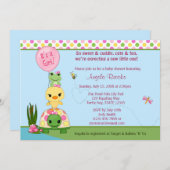 Pond Pals Baby shower Invitation Duck Frog GIRLS Kaart (Voorkant / Achterkant)