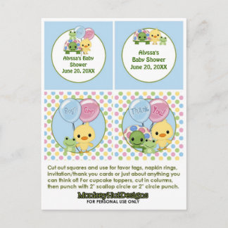 Pond Pals Duck Baby shower Cupcake Topper Neutraal Uitnodiging Briefkaart